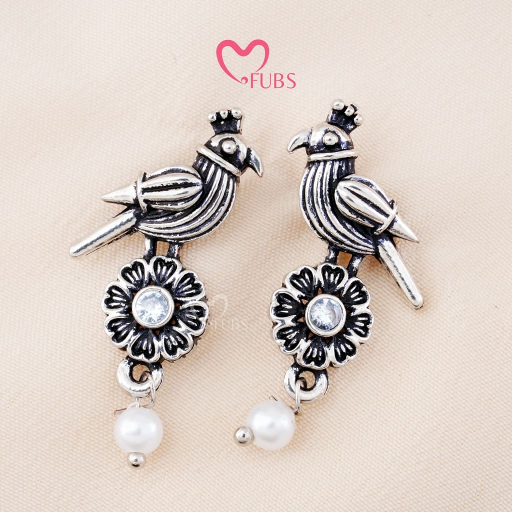 Set Of 12 Oxidized Designer Stud Earrings With Folding Jewelry Box