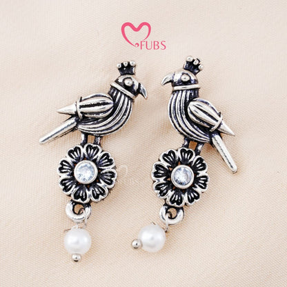 Set Of 12 Oxidized Designer Stud Earrings With Folding Jewelry Box