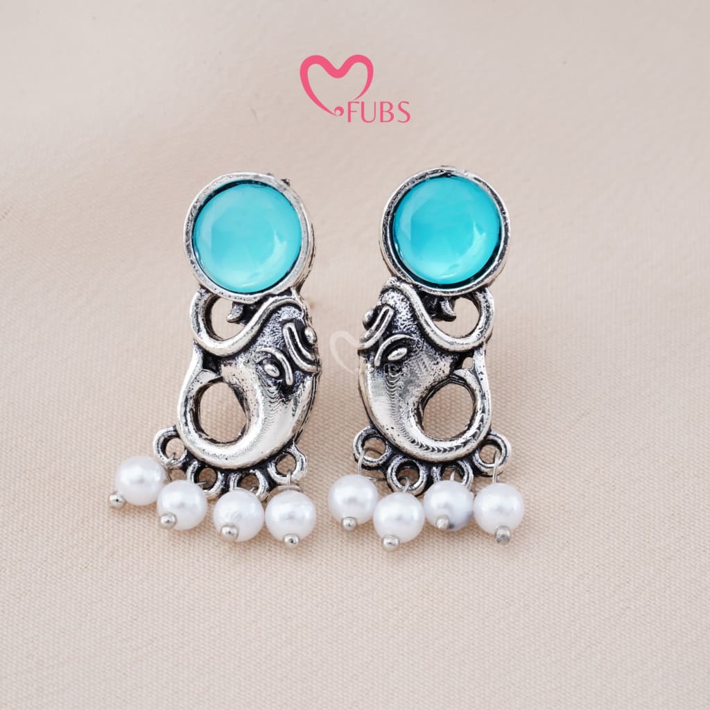 Set Of 12 Oxidized Designer Stud Earrings With Folding Jewelry Box