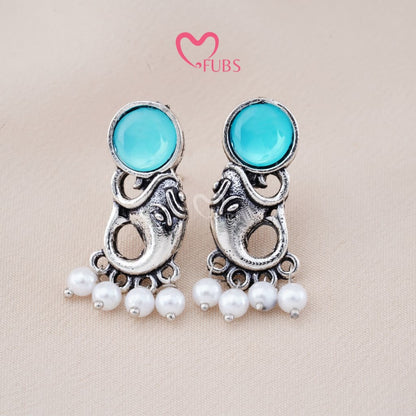 Set Of 12 Oxidized Designer Stud Earrings With Folding Jewelry Box