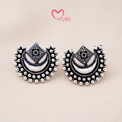 Set Of 12 Oxidized Designer Stud Earrings With Folding Jewelry Box