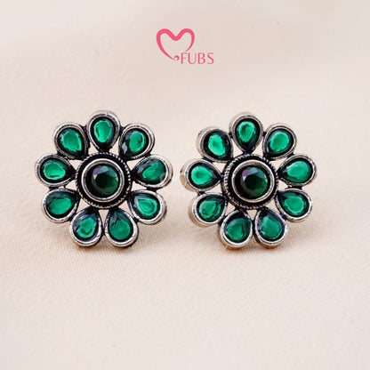 Set Of 12 Oxidized Designer Stud Earrings With Folding Jewelry Box