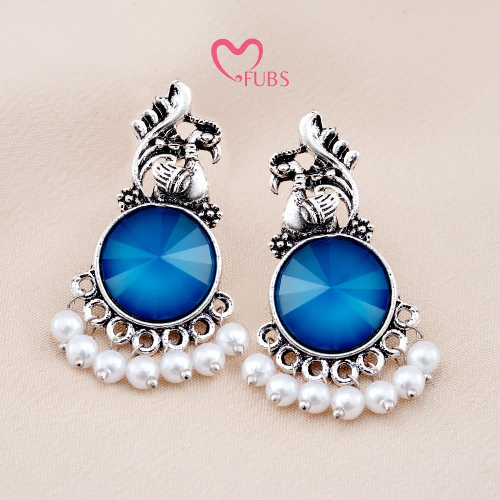 Set Of 12 Oxidized Designer Stud Earrings With Folding Jewelry Box