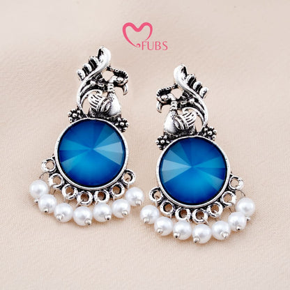 Set Of 12 Oxidized Designer Stud Earrings With Folding Jewelry Box