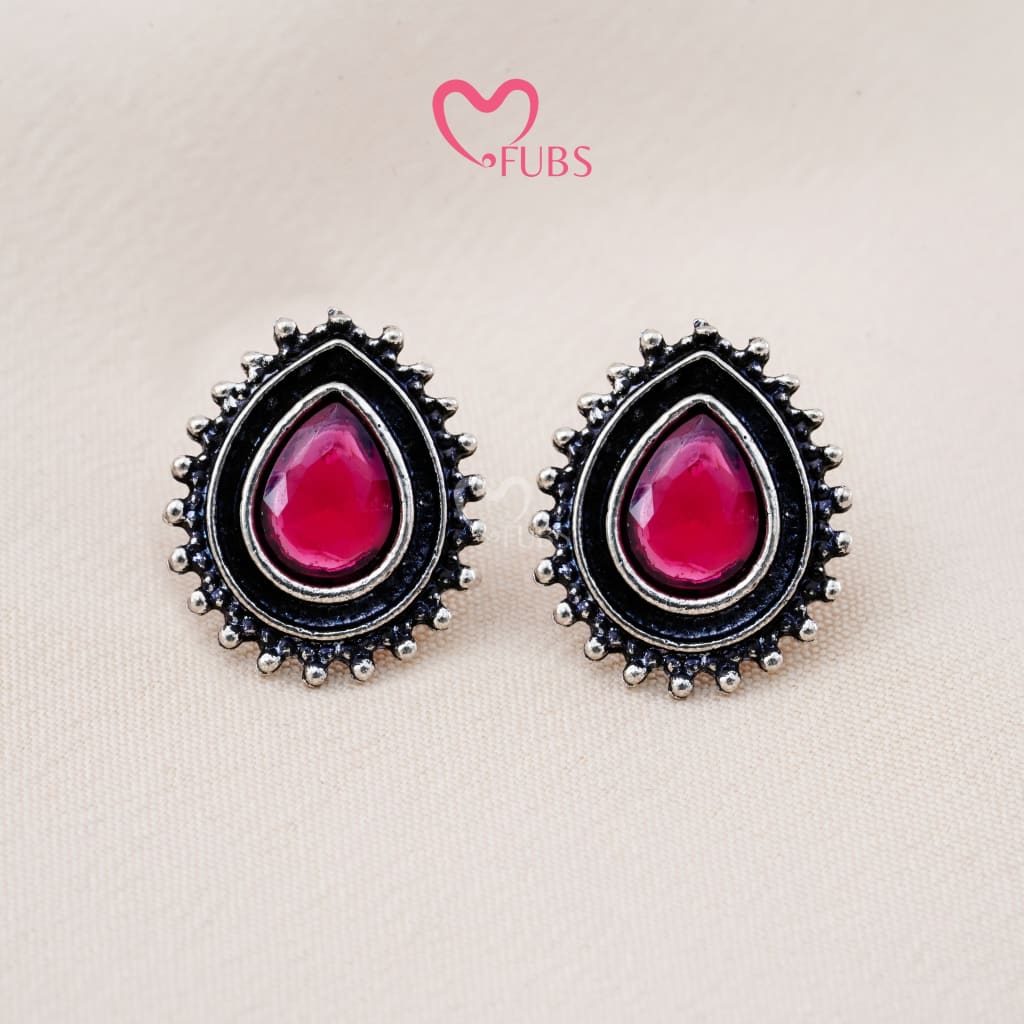 Set Of 12 Oxidized Designer Stud Earrings With Folding Jewelry Box