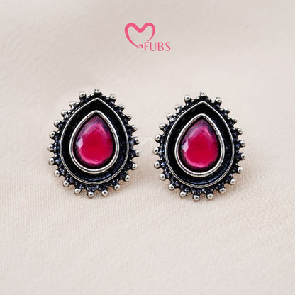 Set Of 12 Oxidized Designer Stud Earrings With Folding Jewelry Box