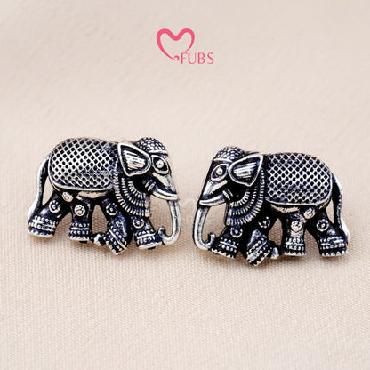 Set Of 12 Oxidized Designer Stud Earrings With Folding Jewelry Box