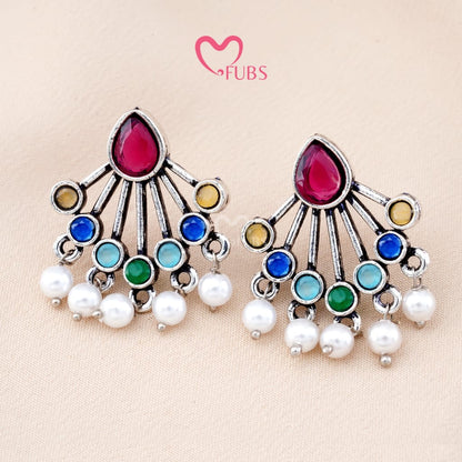 Set Of 12 Oxidized Designer Stud Earrings With Folding Jewelry Box