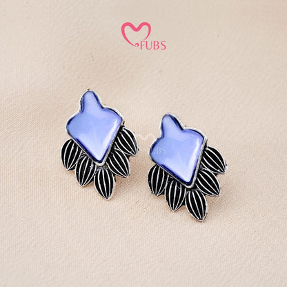 Set Of 12 Oxidized Designer Stud Earrings With Folding Jewelry Box