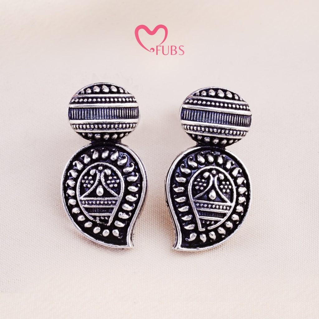 Set Of 12 Oxidized Designer Stud Earrings With Folding Jewelry Box