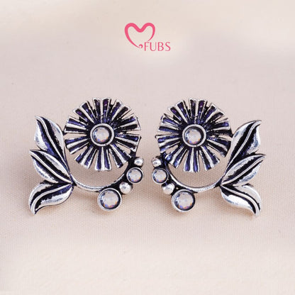 Set Of 12 Oxidized Designer Stud Earrings With Folding Jewelry Box